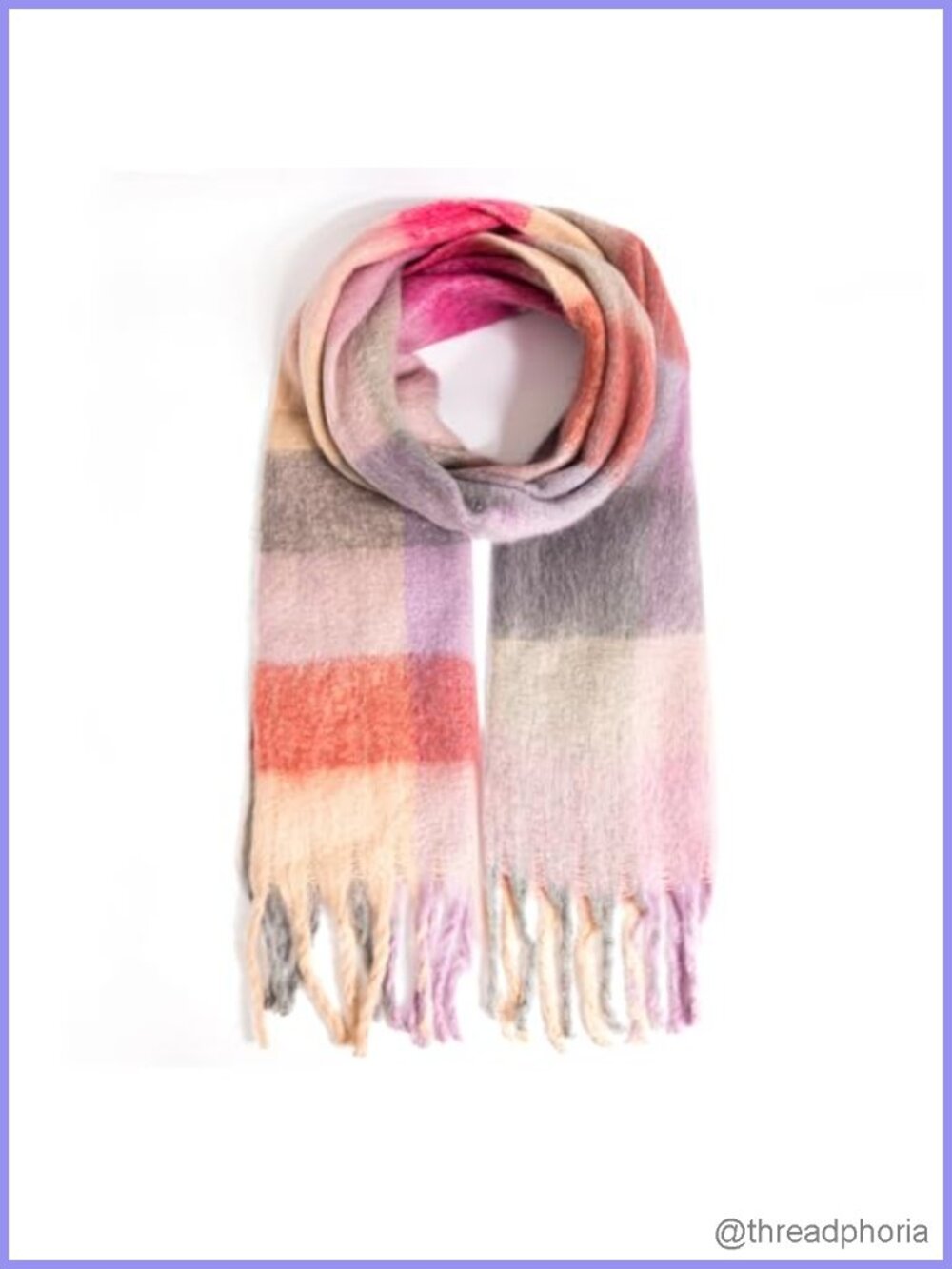 Oversized Chunky Blanket Scarf - Soft Polyester Wrap with Tassel Fringe